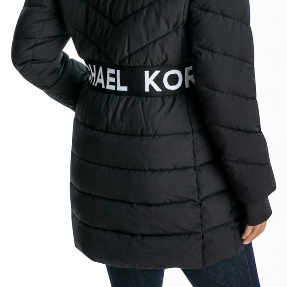 Michael Kors Black 3/4 Puffler Coat MK Logo Belt Women's Sizes NEW SEALED